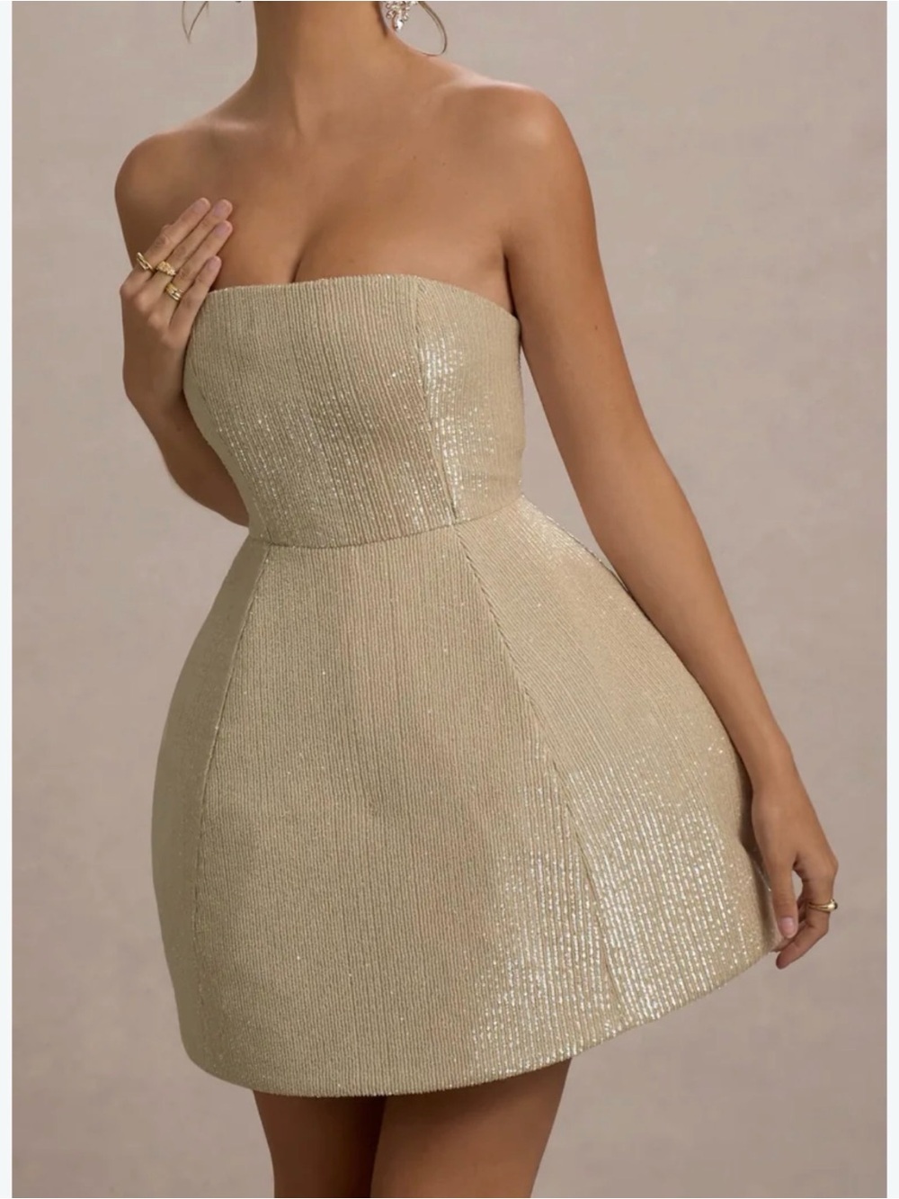 Strapless Shimmer Party Dress in Light Gold